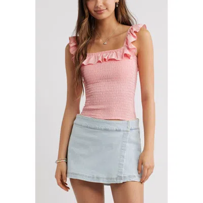 Bp. Smocked Ruffle Trim Tank In Pink