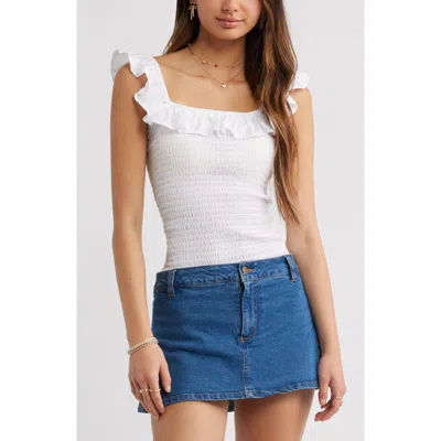 Bp. Smocked Ruffle Trim Tank In White
