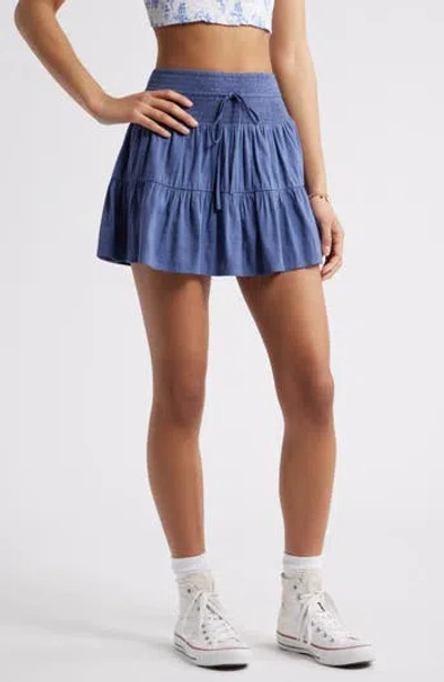 Bp. Smocked Waist Tiered Miniskort In Blue Indigo