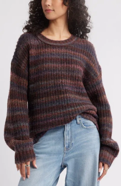 Bp. Space Dye Oversize Sweater In Brown- Tan Marl Stripe