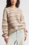 Bp. Space Dye Oversize Sweater In Ivory Multi Marl Stripe