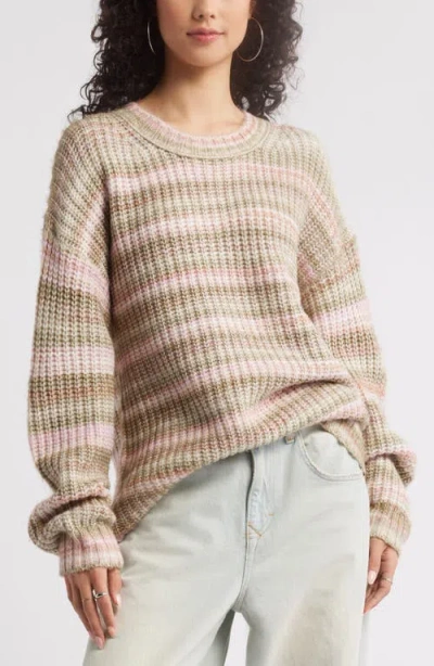 Bp. Space Dye Oversize Sweater In Ivory Multi Marl Stripe
