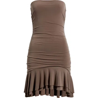Bp. Strapless Drop Waist Minidress In Brown