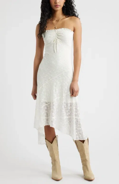 Bp. Strapless Lace Asymmetric Hem Dress In White