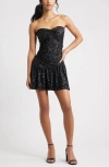 Bp. Strapless Sequins Flounce Hem Minidress In Black