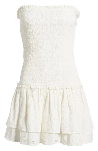 Bp. Strapless Smock Eyelet Lace Minidress In White