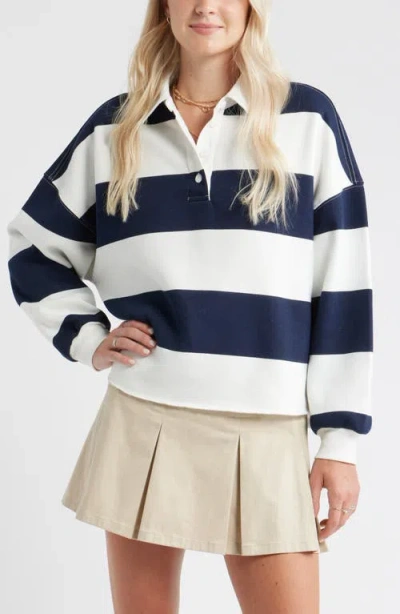 Bp. Stripe Cotton Blend Rugby Shirt In Black
