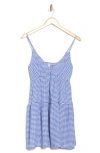 Bp. Stripe Tie Front Babydoll Sundress In Blue Dazzle- White Gingham