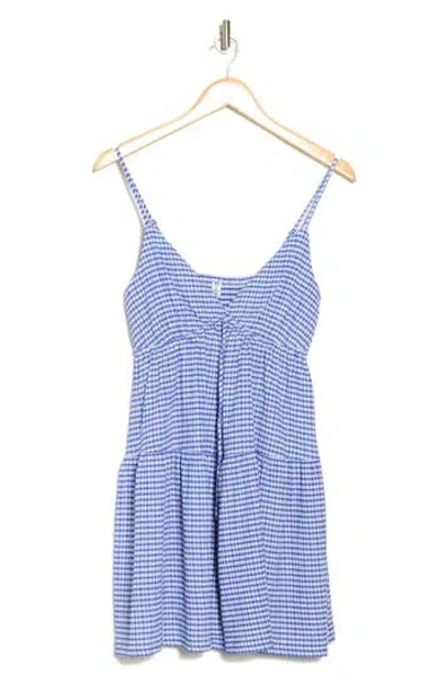 Bp. Stripe Tie Front Babydoll Sundress In Blue Dazzle- White Gingham