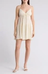 Bp. Stripe Tie Front Babydoll Sundress In Ivory Gleam- White Gingham
