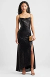 Bp. Tie Back Sequin Gown In Black