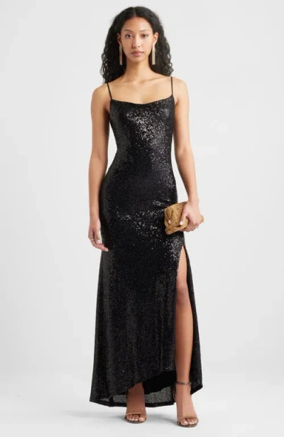 Bp. Tie Back Sequin Gown In Black