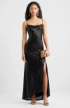 Bp. Tie Back Sequin Gown In Black