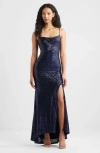 Bp. Tie Back Sequin Gown In Navy Iris
