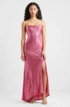 Bp. Tie Back Sequin Gown In Pink Butterfly