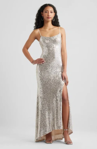 Bp. Tie Back Sequin Gown In Silver