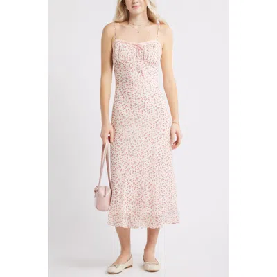 Bp. Tie Front Chiffon Midi Dress In Neutral