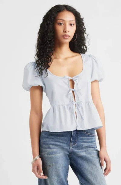 Bp. Tie Front Cotton Poplin Top In Blue Illusion