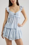 Bp. Tie Front Flutter Sleeve Babydoll Top In Blue