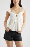 Bp. Tie Front Flutter Sleeve Babydoll Top In White
