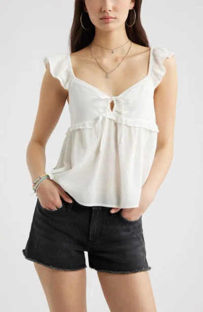 Bp. Tie Front Flutter Sleeve Babydoll Top In White