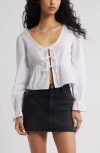 Bp. Tie Front Scoop Neck Cotton Poplin Peplum Top In White