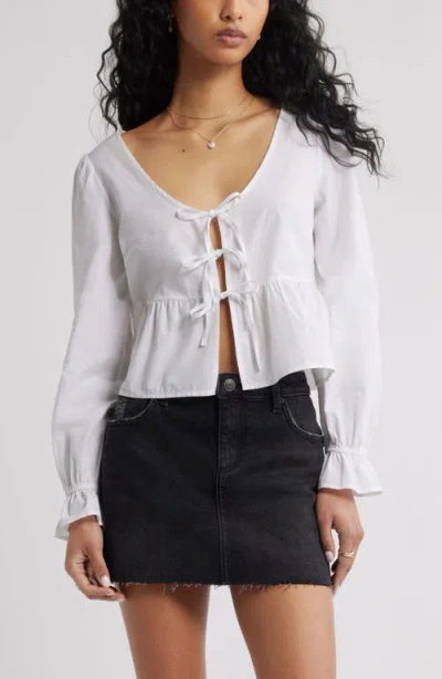 Bp. Tie Front Scoop Neck Cotton Poplin Peplum Top In White