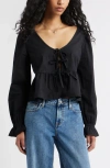 Bp. Tie Front Scoop Neck Cotton Poplin Peplum Top In Black