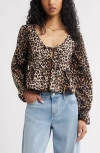 Bp. Tie Front Scoop Neck Cotton Poplin Peplum Top In Multi
