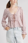 Bp. Tie Front Scoop Neck Cotton Poplin Peplum Top In Multi