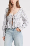 Bp. Tie Front Scoop Neck Cotton Poplin Peplum Top In Multi