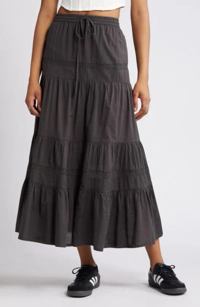 Bp. Tiered Cotton Maxi Skirt In Grey Phantom