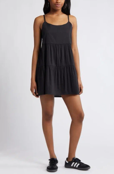 Bp. Tiered Cotton Mini Sundress In Black Night