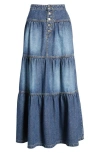 BP. BP. TIERED DENIM MAXI SKIRT