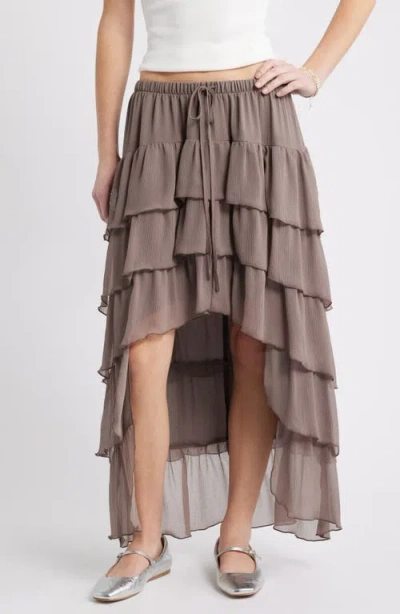 Bp. Tiered High-low Maxi Skirt In Brown