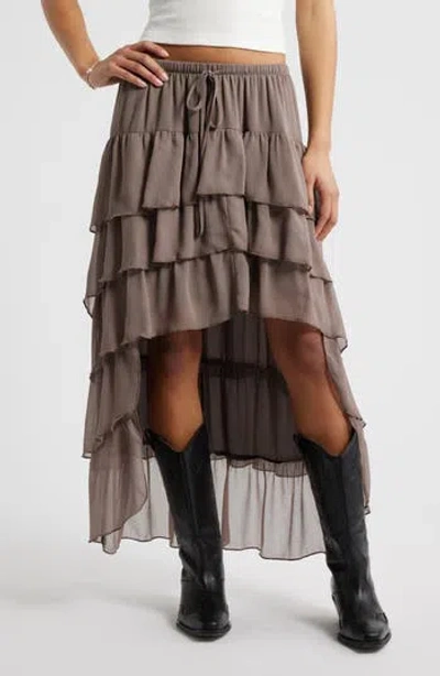 Bp. Tiered High-low Maxi Skirt In Brown