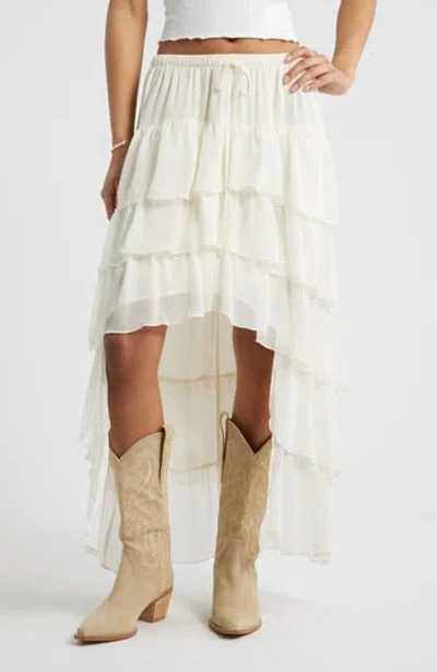 Bp. Tiered High-low Maxi Skirt In White