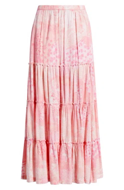 Bp. Tiered Linen Blend Crinkled Gauze Maxi Skirt In Multi