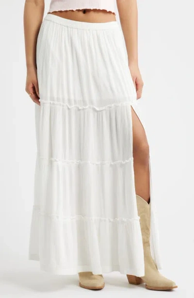Bp. Tiered Linen Blend Crinkled Gauze Maxi Skirt In White