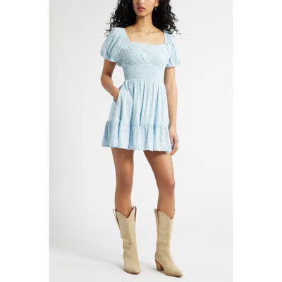 Bp. Tiered Puff Sleeve Dress In Blue Harlow Floral
