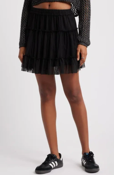 Bp. Tiered Tulle Miniskirt In Black