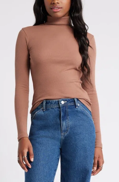 Bp. Turtleneck Ribbed Top In Brown Topaz