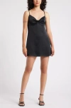 Bp. Twist Front Satin Minidress In Black