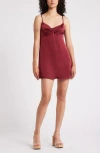 Bp. Twist Front Satin Minidress In Red Grape