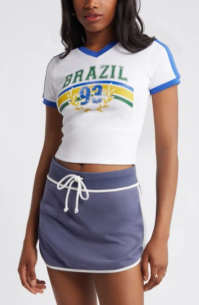Bp. Varsity V-neck Graphic T-shirt In White Blanc Brazil