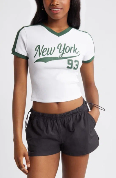 Bp. Varsity V-neck Graphic T-shirt In White Blanc New York