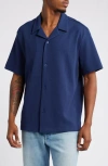 Bp. Waffle Knit Camp Shirt In Navy League