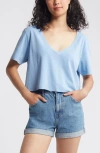 Bp. Washed V-neck Crop T-shirt In Blue Topsail