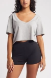 Bp. Washed V-neck Crop T-shirt In Grey Heather