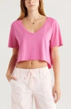 Bp. Washed V-neck Crop T-shirt In Pink Butterfly